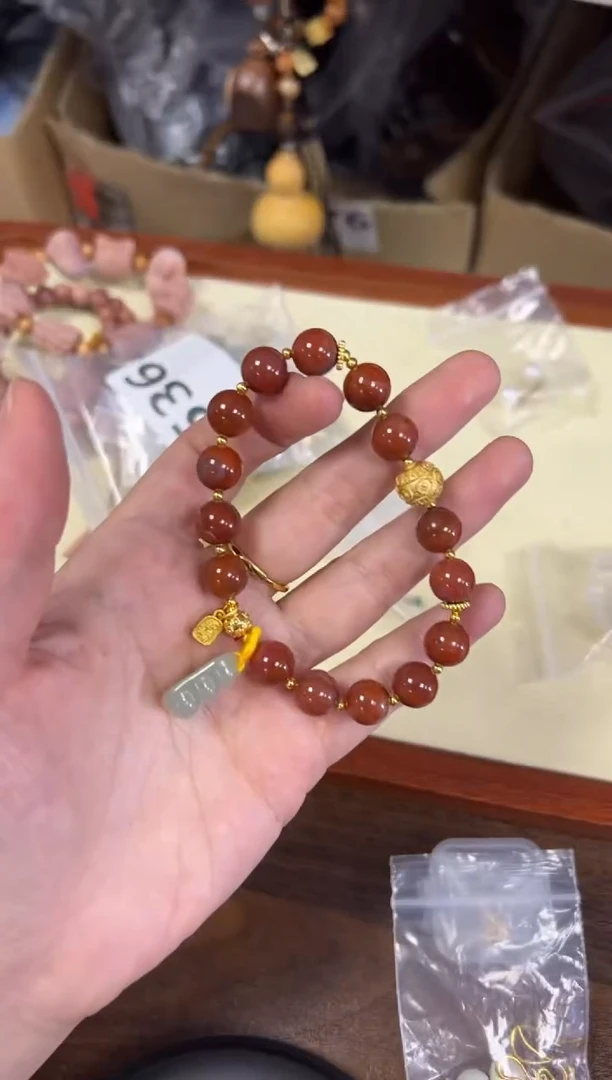 手链未镶嵌南红玛瑙火焰纹南红玛瑙豆子款手链[0644]
