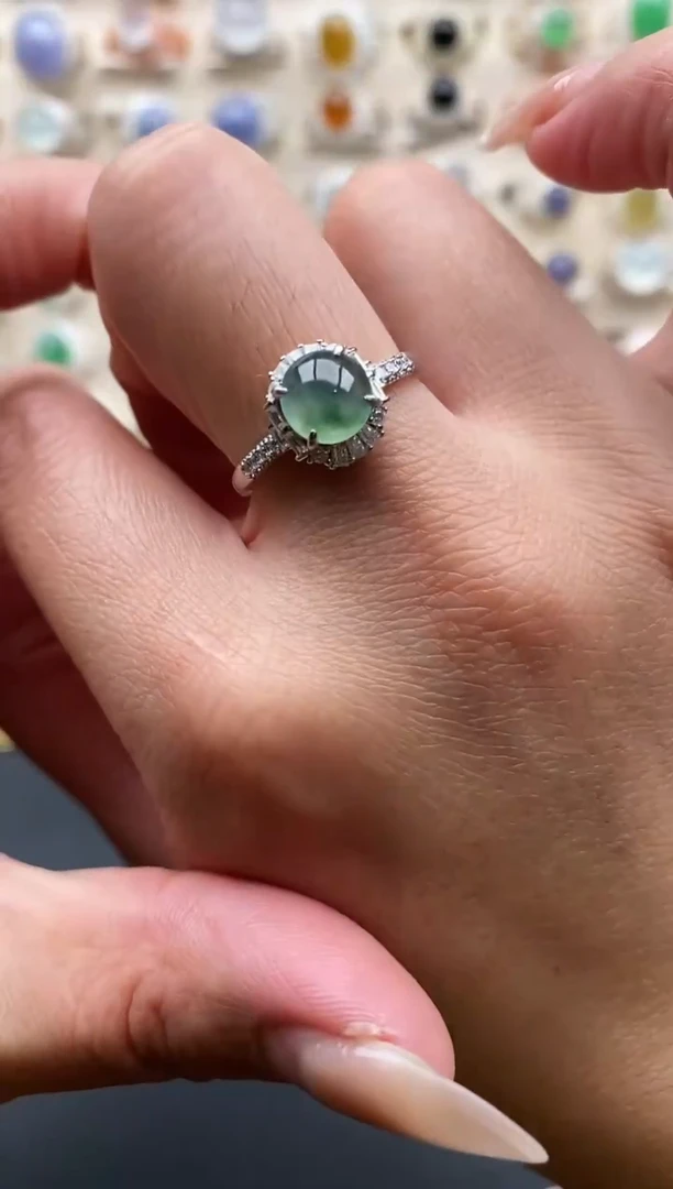 银S925镶嵌戒指翡翠缅甸天然翡翠A货1 5-9
