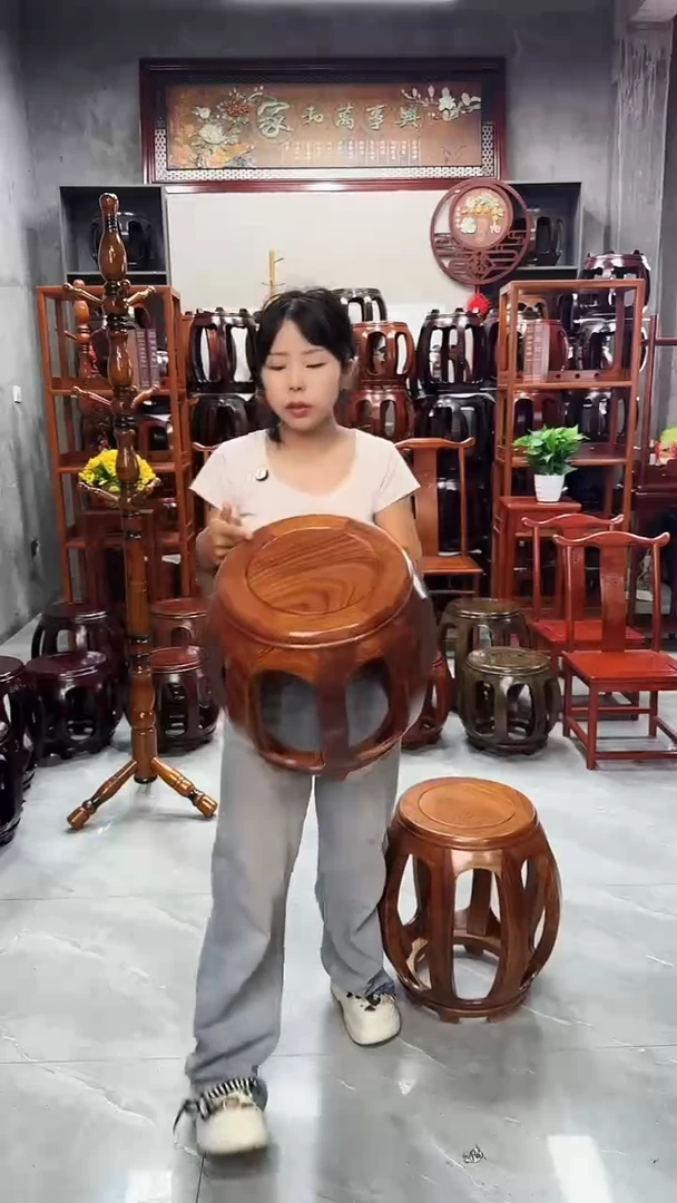花梨木类家具原木色小号鼓凳一对（二个·）
