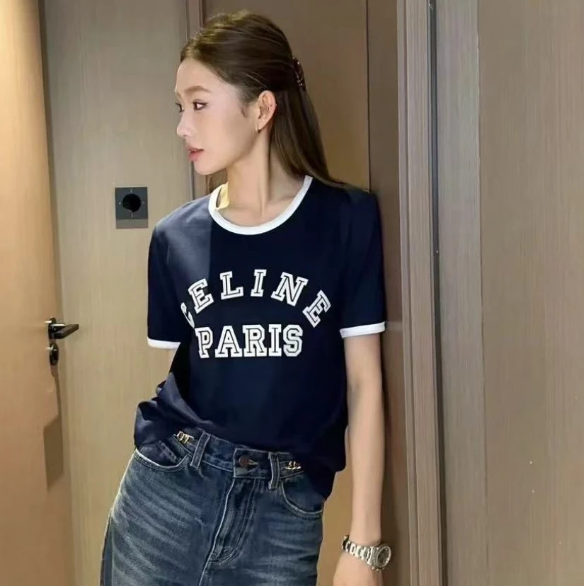 全新未使用 Celine/思琳 Logo字母印花圆领直筒短袖T恤/L