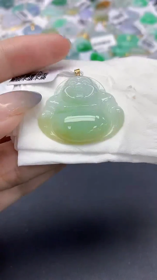 翡翠18K金镶嵌颈饰天然缅甸a货翡翠
