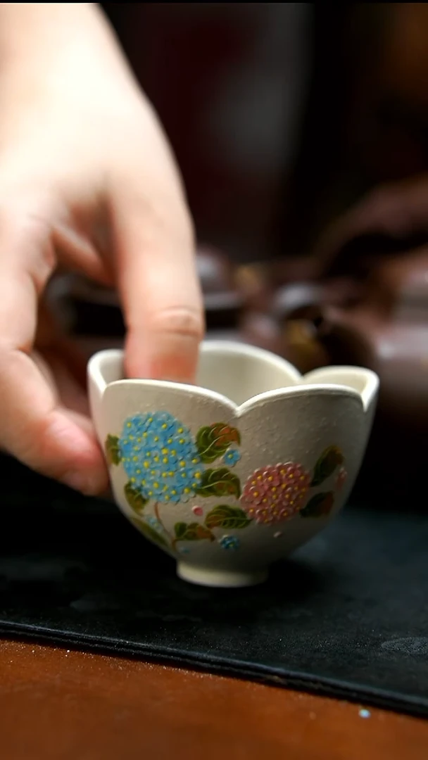 茶壶紫砂雲*⋯白泥绣球花杯