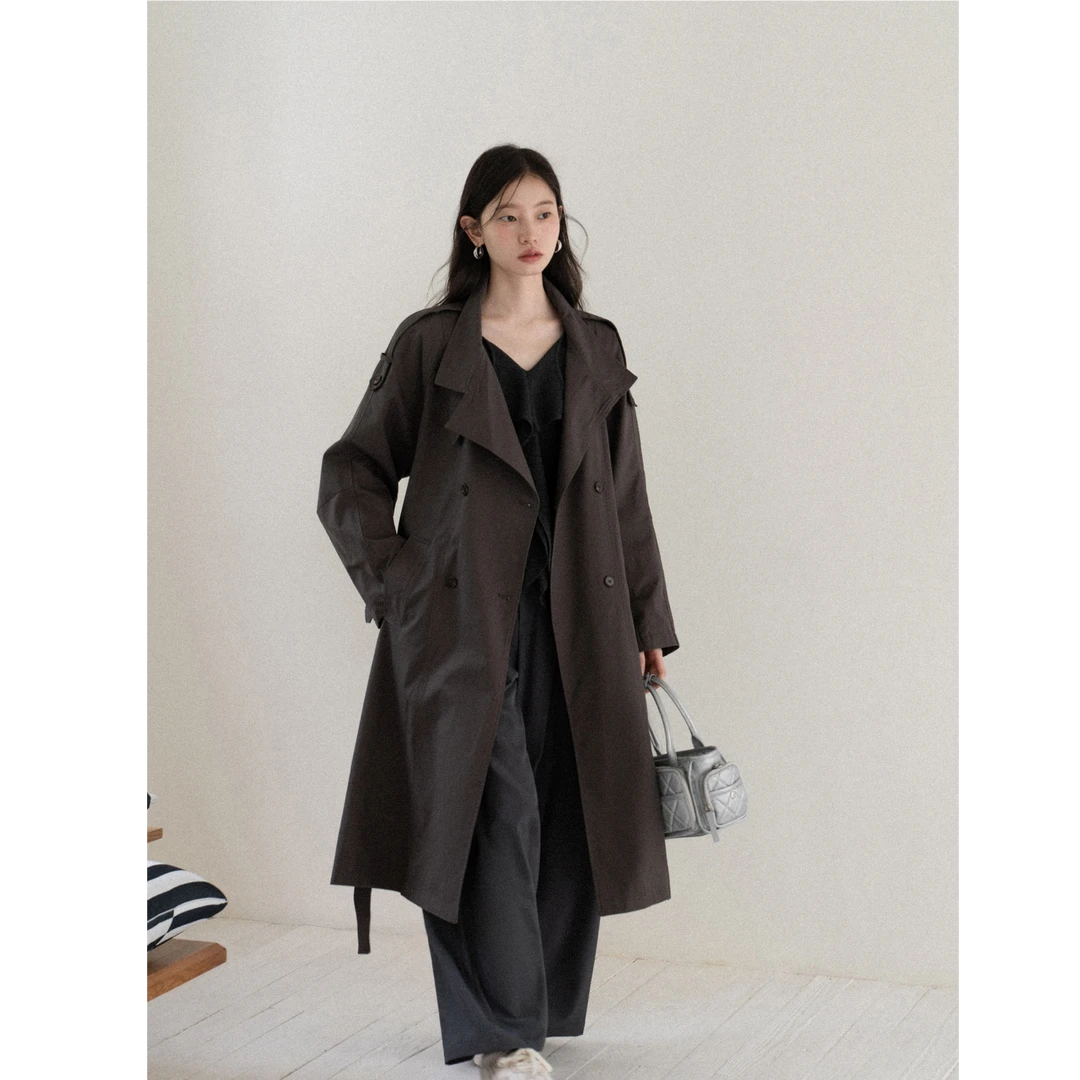 羊城故事 高级风衣外套女2025收腰大衣 Y2508x配腰带风衣x90112