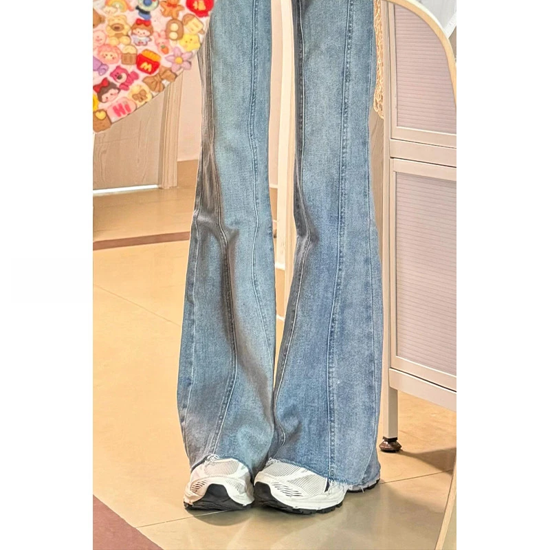 复古微喇牛仔裤女夏季新款大码胖mm弹力显瘦梨形身材喇叭马蹄裤子
