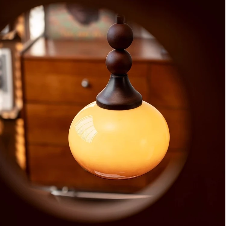 中古小吊灯法式床头灯南洋风卧室吊线灯复古橙色玻璃吧台灯餐厅灯