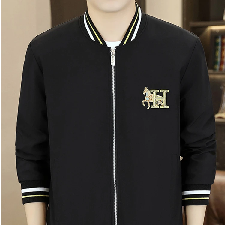 轻奢时尚新款H马刺绣外套男士春秋季潮流棒球休闲百搭修身男夹克