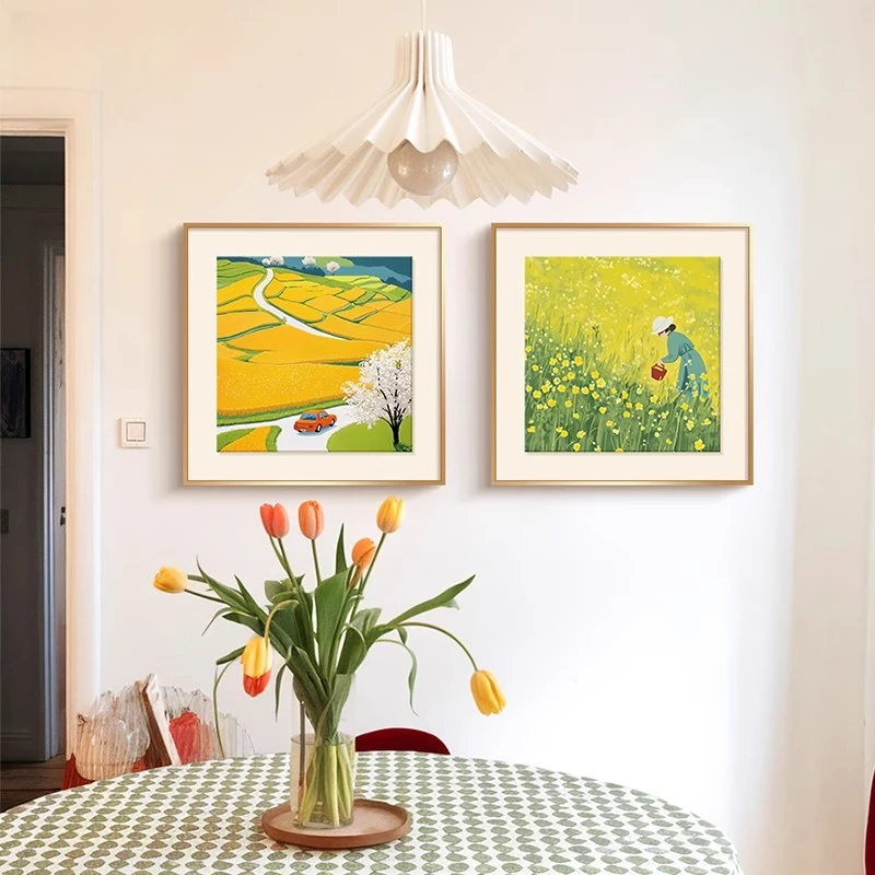 ins小清新餐厅装饰画春日风景绿色客厅挂画治愈系艺术玄关卧室画