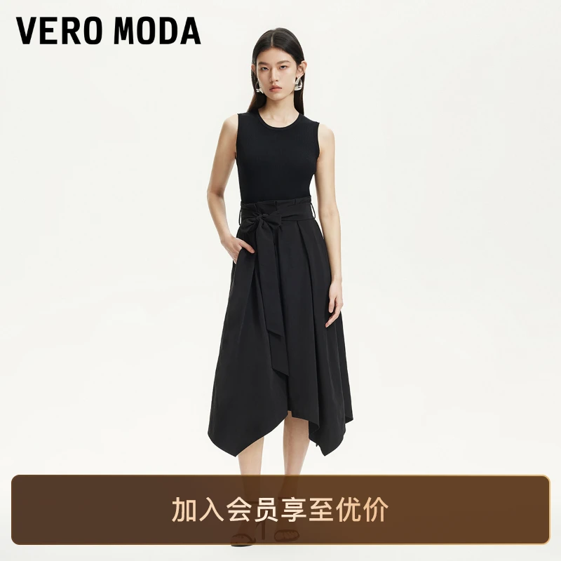 Vero Moda连衣裙2025新款圆领腰带设计不规则底摆裙子小众百搭