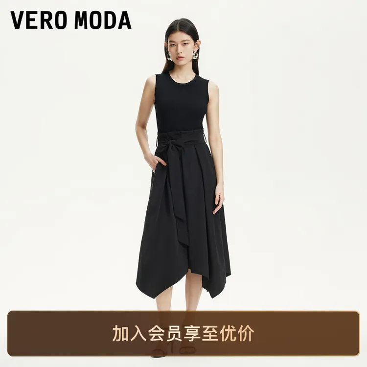 Vero Moda连衣裙2025新款圆领腰带设计不规则底摆裙子小众百搭