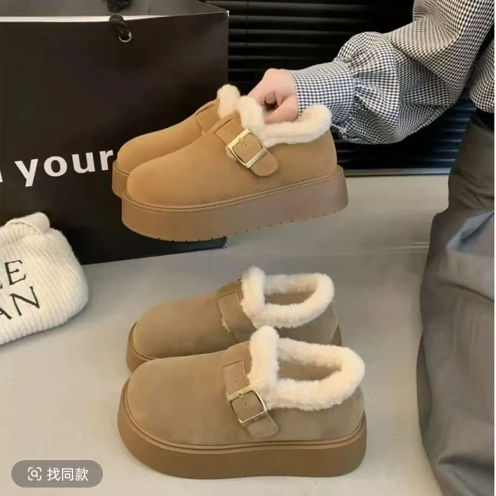 休闲风百搭加厚加绒皮毛一体勃肯鞋纯色冬季雪地靴棉鞋秋冬时尚