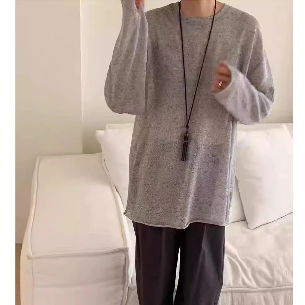 泡菜 self service2025新款 微透卷边宽松长袖T恤