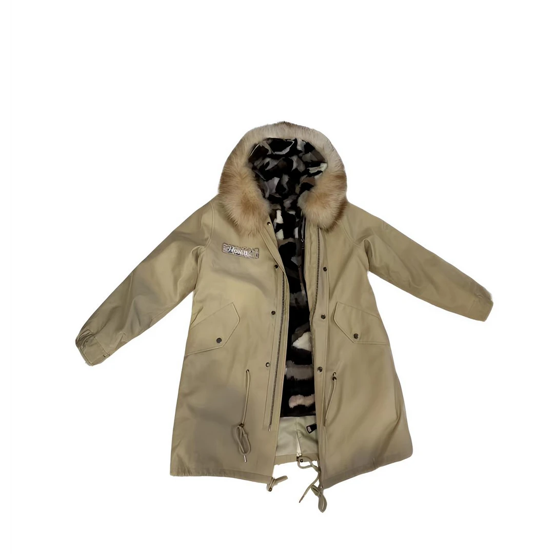 HONB红贝缇秋冬中长款连帽加厚毛毛领时尚保暖派克服