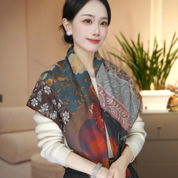 石榴-P12 时尚 磨毛绒 双面异色 85x85方巾百搭