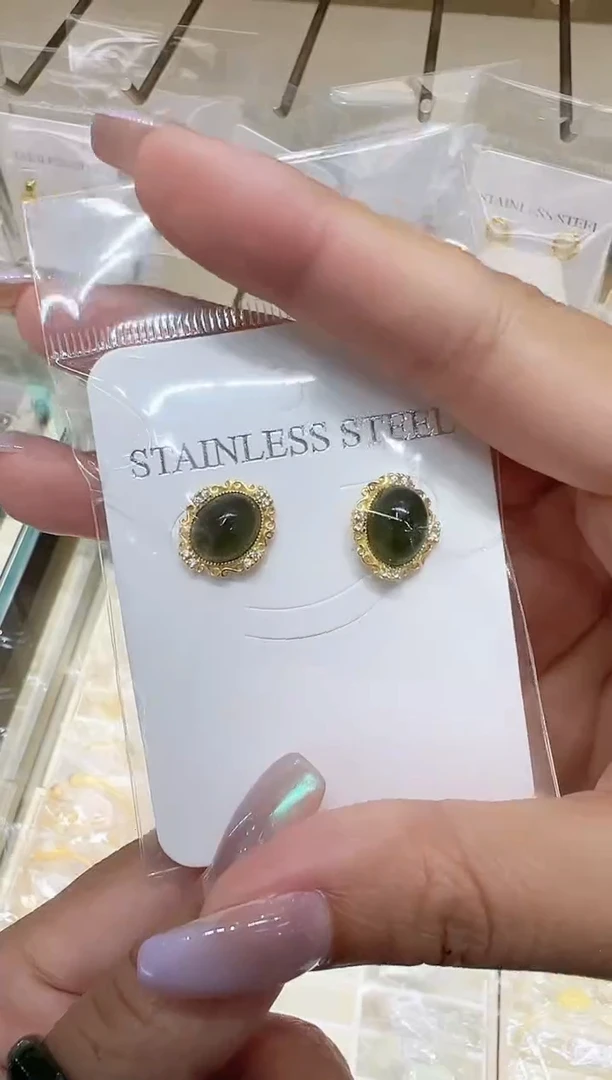 银S925镀金镶嵌和田玉耳饰@@