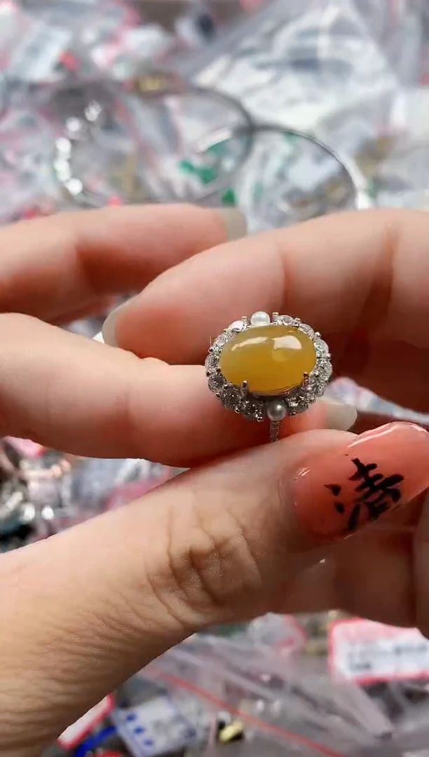 银S925镶嵌戒指翡翠天然A货缅甸翡翠