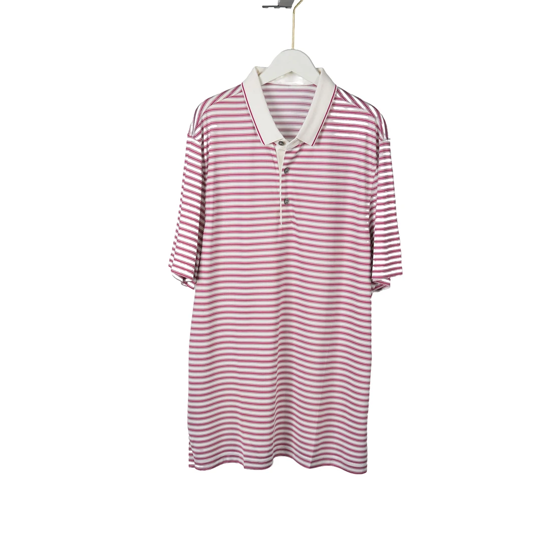 GPB1【专柜捡漏】法国高端桑蚕丝男装MTJB-T恤S166-玫红白条