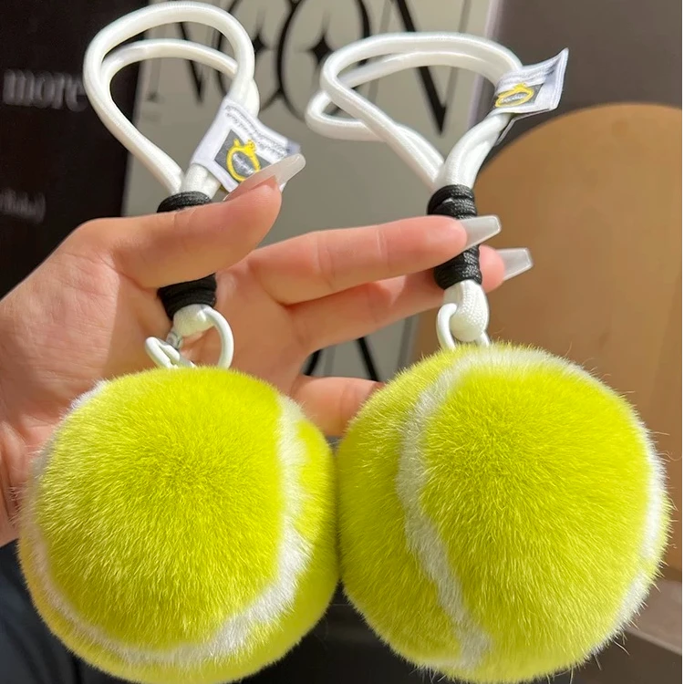 【可爱小网球】仿獭兔毛汽车钥匙扣挂件毛绒棒球书包包挂饰礼物