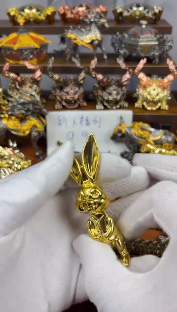 生肖兔黄铜摆件实心