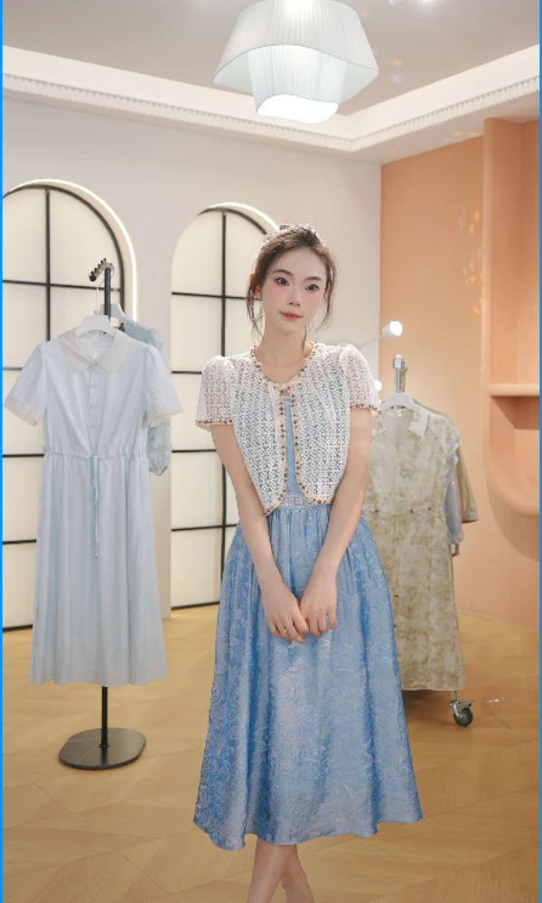 【送运费险】M1263 夏季新款两件套高档洋气新中式收腰显瘦连衣裙女