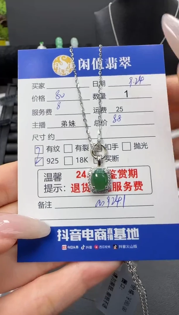 吊坠(赠链)银S925镶嵌翡翠翡翠项链