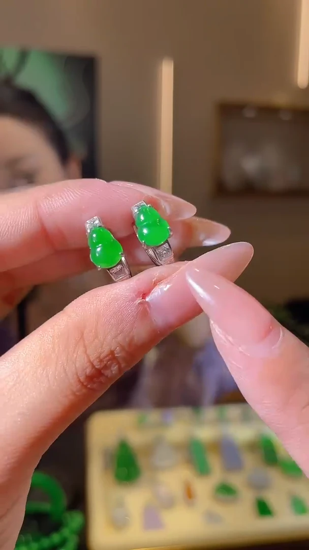 翡翠银S925镶嵌耳饰天然翡翠A货