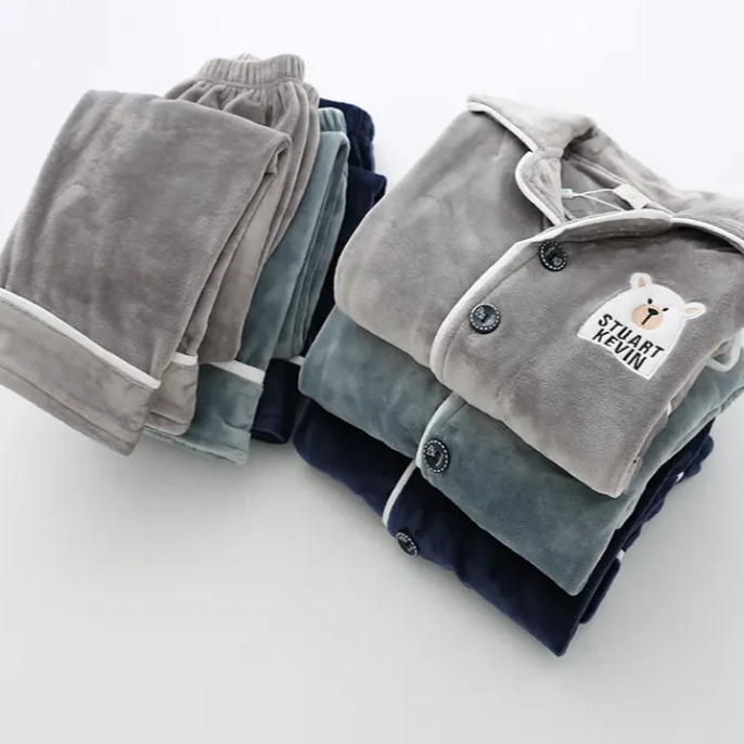 男童睡衣秋冬海岛绒家居服中加厚套装时尚亲子装