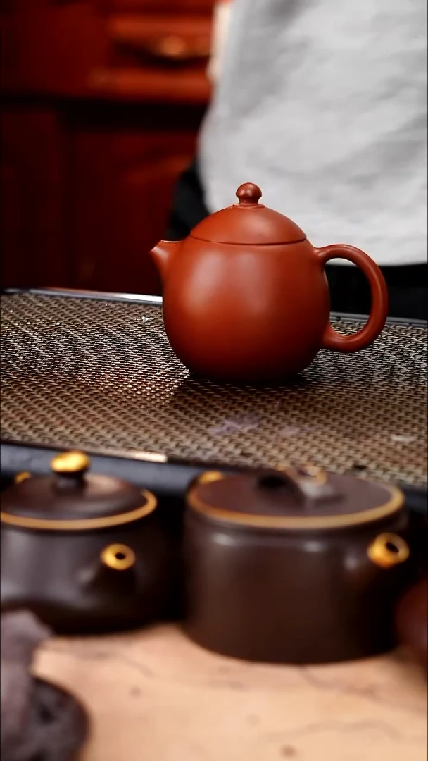 茶壶紫砂生砂朱泥精工龙蛋120cc