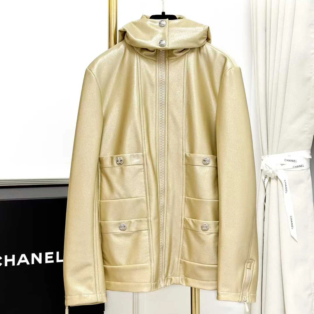 99新 Chanel/香奈儿 38码23N 金色连帽四口袋束腰外套