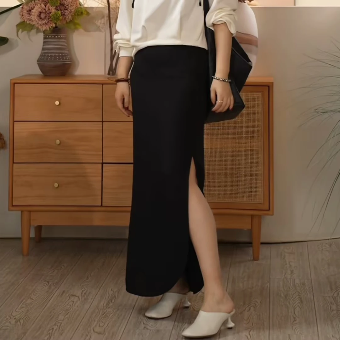 【叭哒不惑】斜提调 重磅桑蚕丝设计师不对称弧形下摆显瘦半身裙