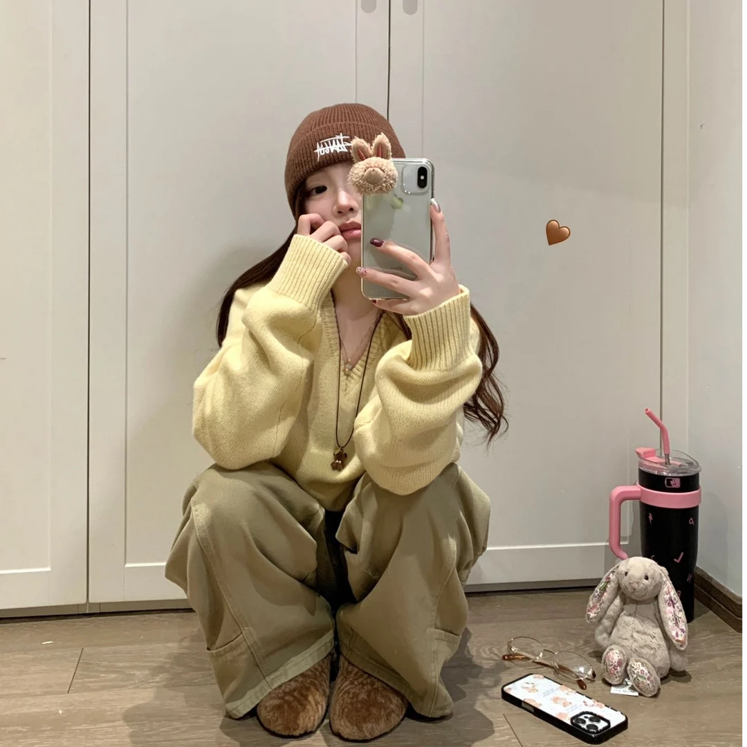 针织长袖上衣宽松洋气休闲百搭阔腿长裤时尚套装气质显瘦两件套女