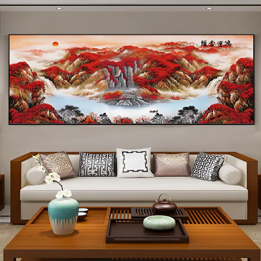 鸿运当头横幅装饰画2025山水画卧室办公室鸿运当头客厅办公室挂画