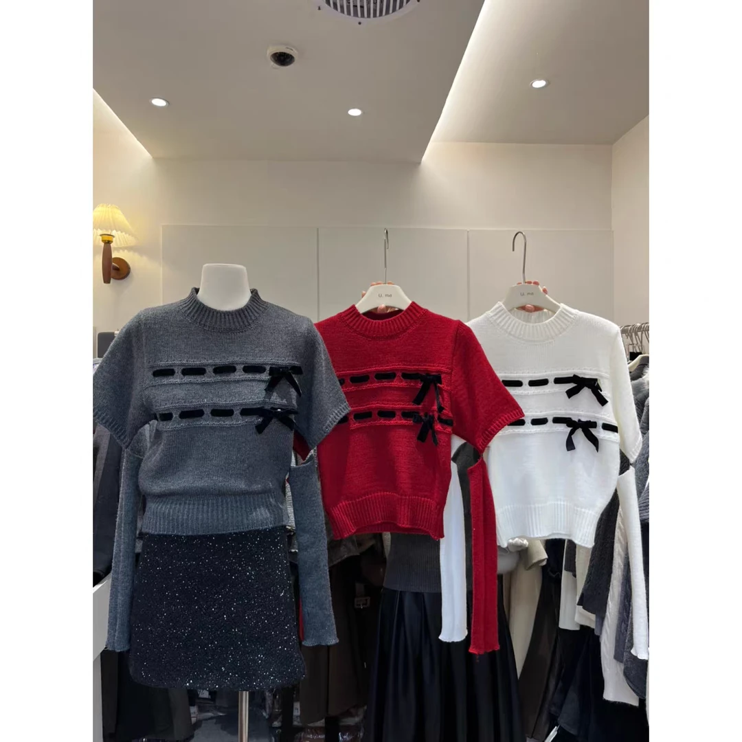 冬上新毛衣带袖套蝴蝶结甜美保暖毛衣(配袖套蝴蝶结