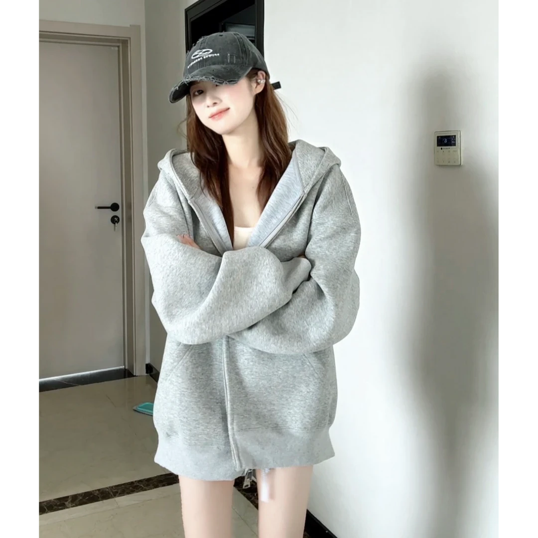 重磅开衫卫衣纯色上衣连帽外套男女25春秋爆款灰慵懒时尚休闲百搭