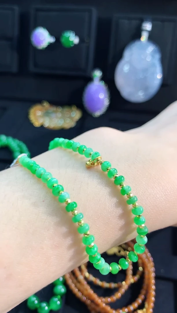 【闪购商品】翡翠手链18K金镶嵌手链