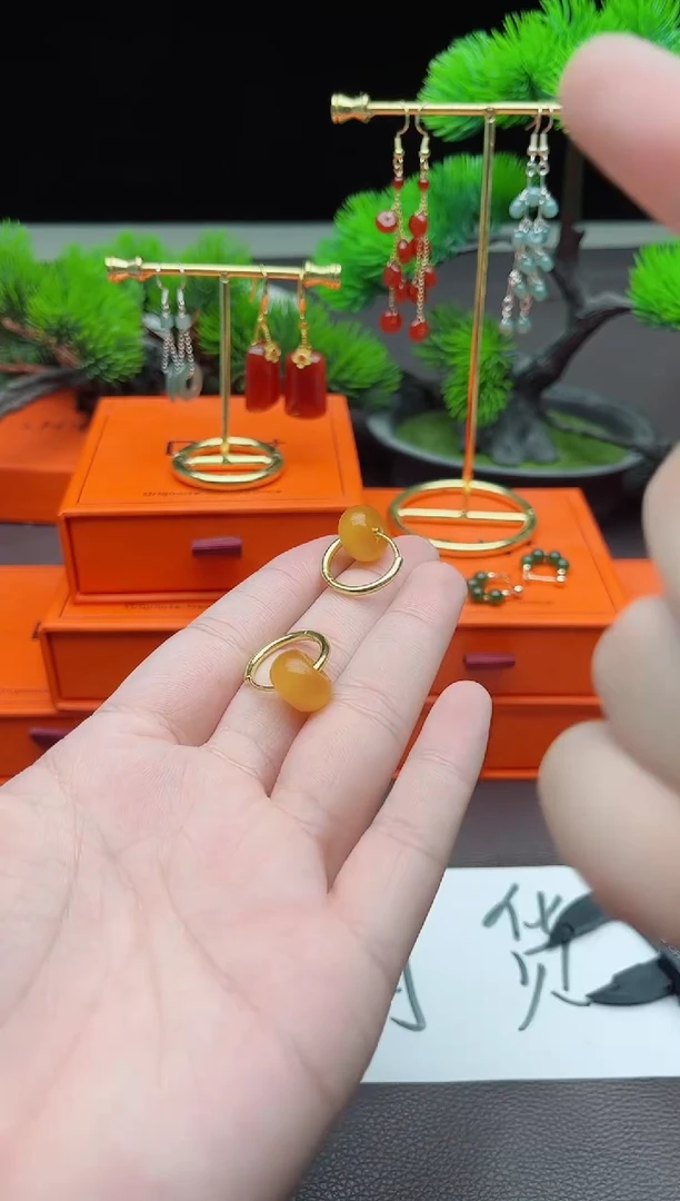玛瑙/玉髓耳饰银S925镶嵌536