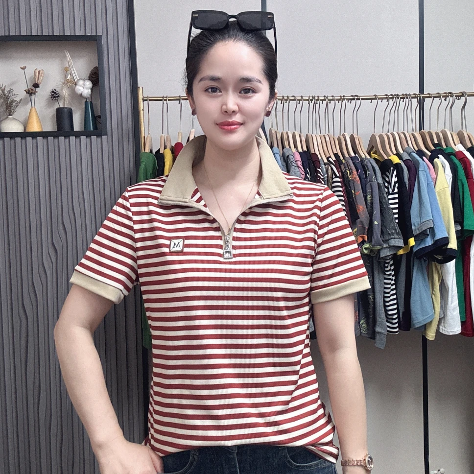 条纹短袖T恤女2025夏季新款宽松显瘦外穿时尚精品妈妈半袖上衣潮