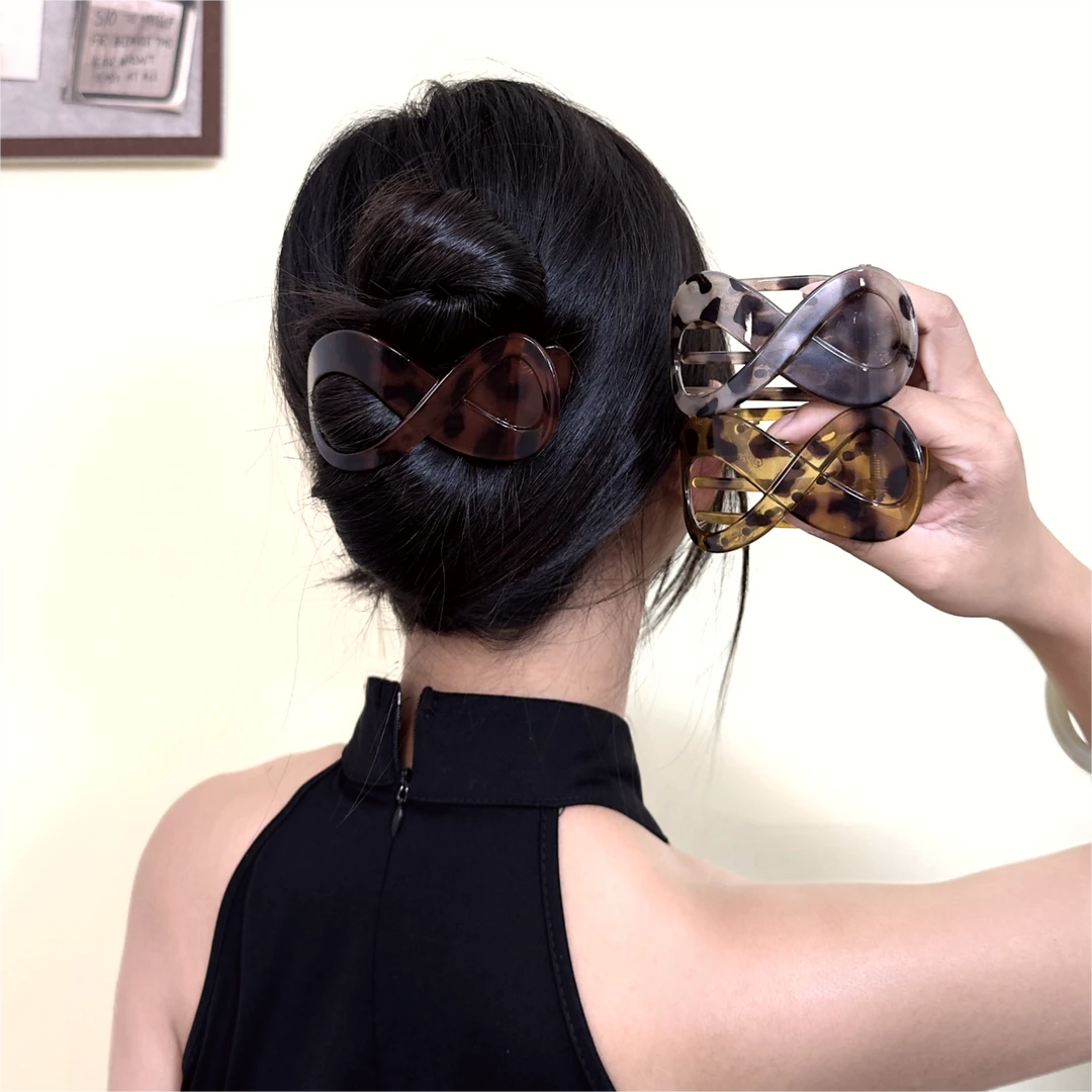 气质8字形发夹后脑勺抓夹时尚豹纹波点发卡高档磨砂盘发鲨鱼夹发