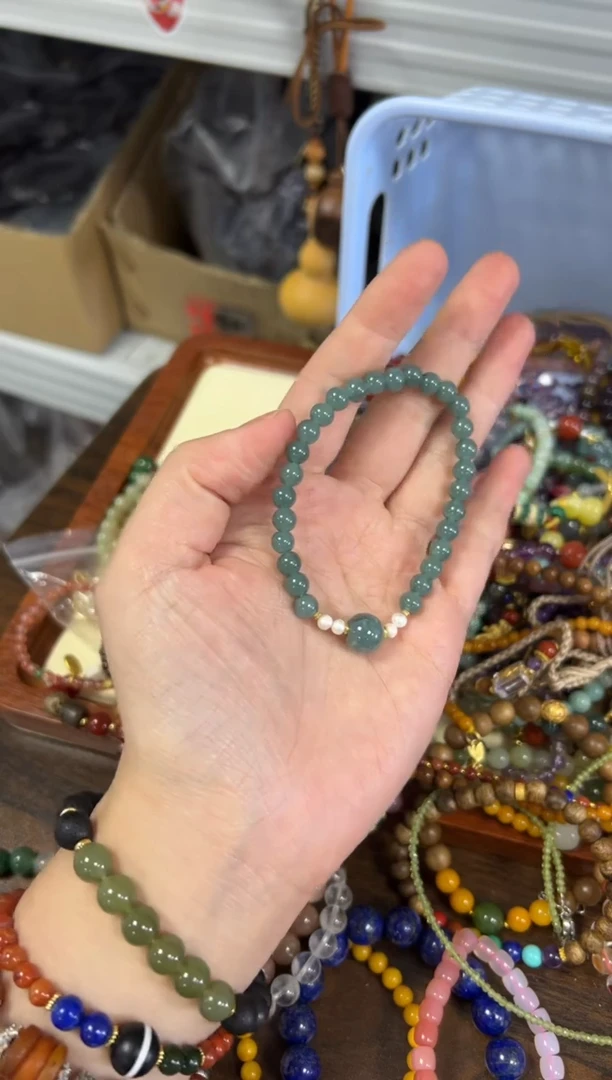 未镶嵌手链翡翠蓝水翡翠珍珠小米珠款手链[0428]
