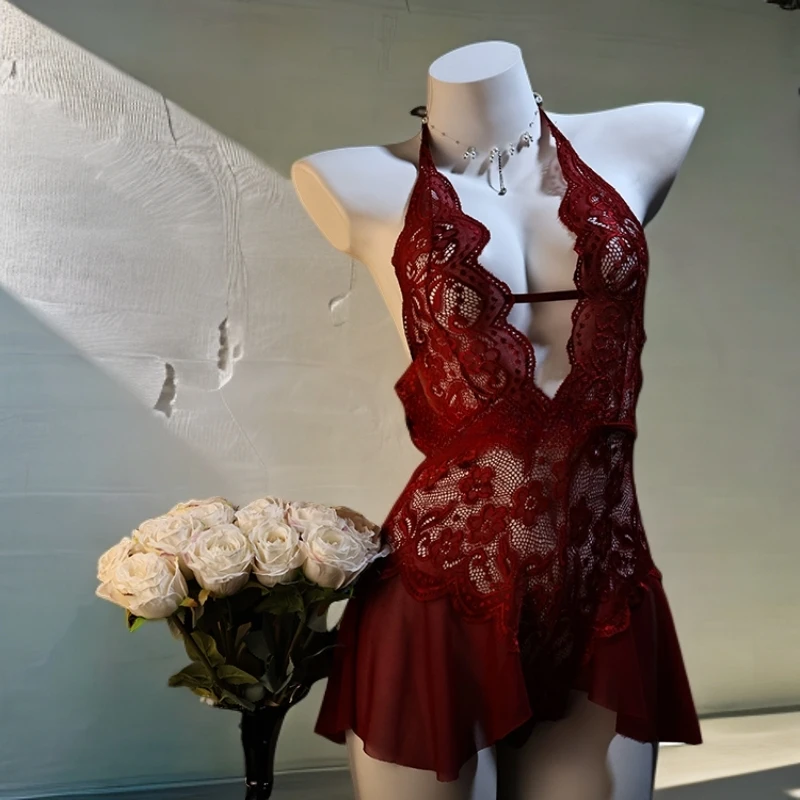 大码睡裙蕾丝吊带露背睡裙后妈裙睡衣一片式战袍款送女友睡裙低胸