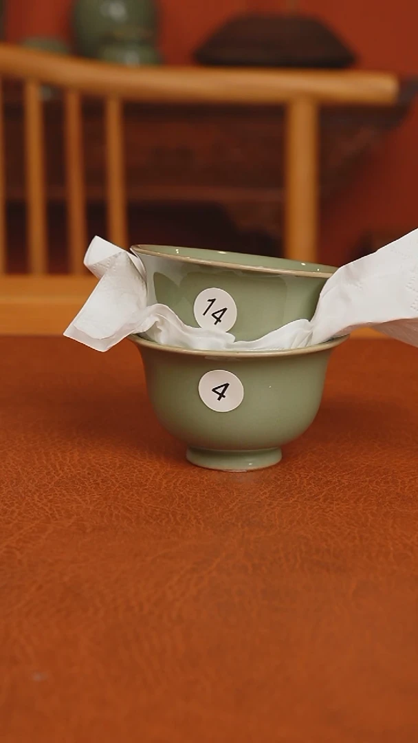 追**流越窑秘色瓷薄胎小压手杯二级品