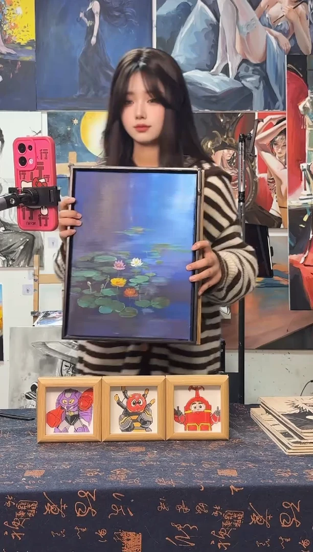 丙烯画见*蓝调睡莲丙烯画y