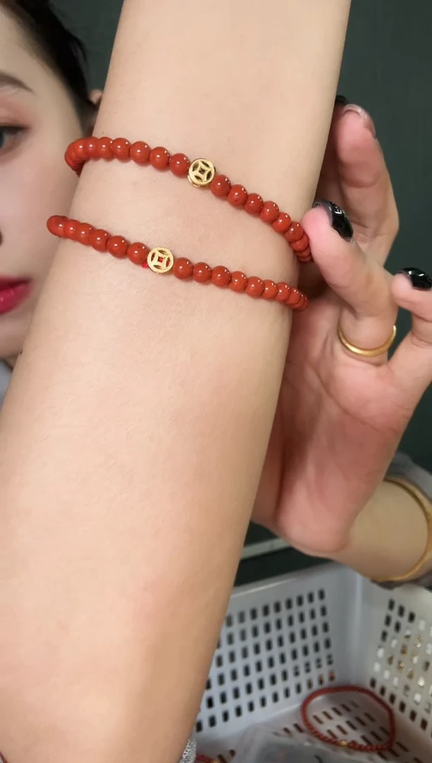 手链银S925镀金镶嵌南红玛瑙南红单圈