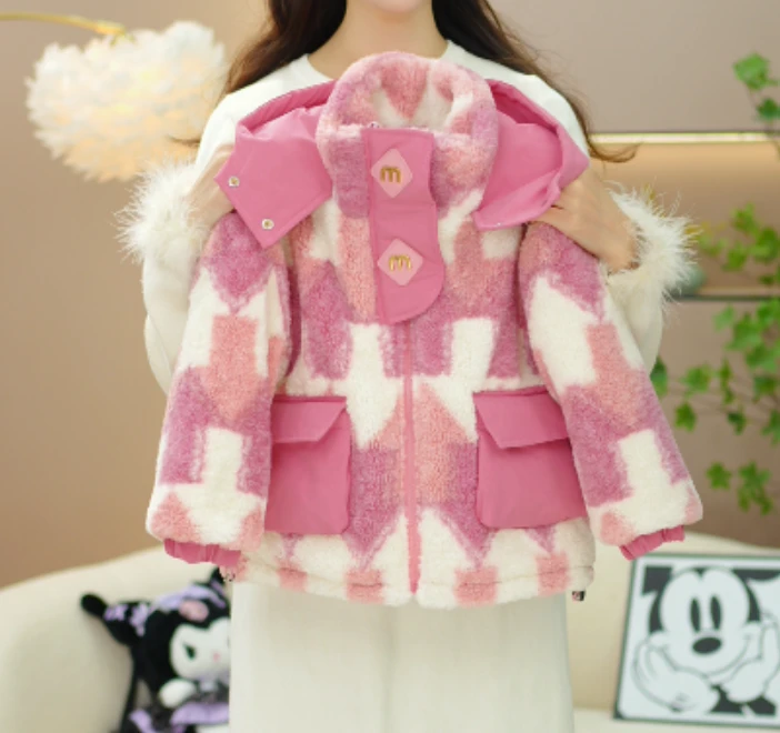 【木子】女童冬款加绒加厚洋气女宝时尚韩版连帽厚外套D177