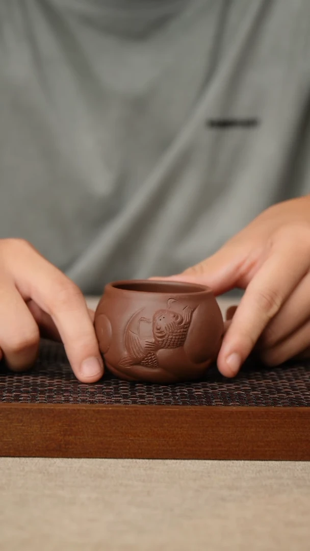 茶杯紫砂鱼化龙紫泥60cc