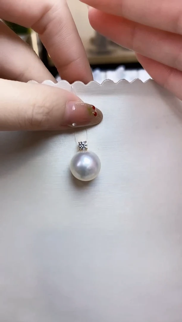 海水珍珠18K金镶嵌吊坠(不含链)13-14澳白珍珠吊坠