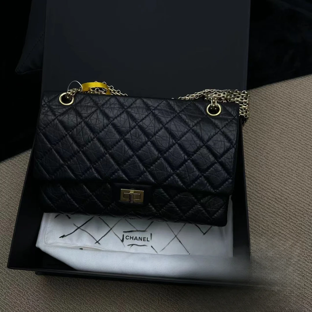 95新 Chanel/香奈儿 【文子姐专属】F034/黑金中号255单肩包/FB