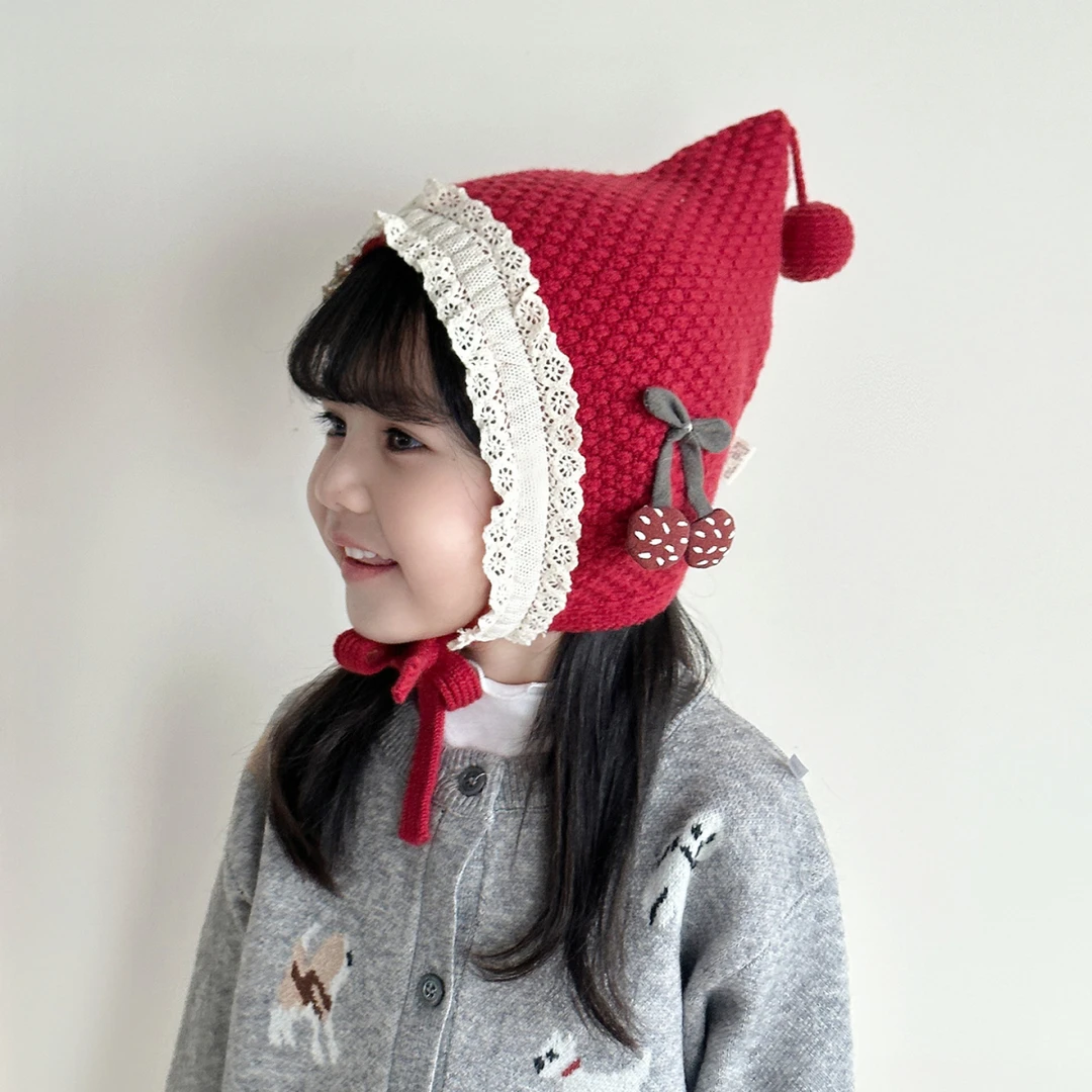 女童精灵护耳帽韩版洋气冬季防风保暖女宝宝毛线帽双层加厚尖尖帽