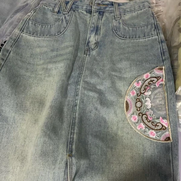 ｛禧隐.如意刺绣裙｝国风新中式显瘦百搭短款春夏气质女装牛仔女裤