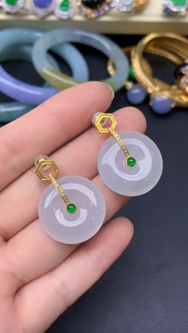 18K金镶嵌翡翠耳饰306-雪姐翡翠天天见
