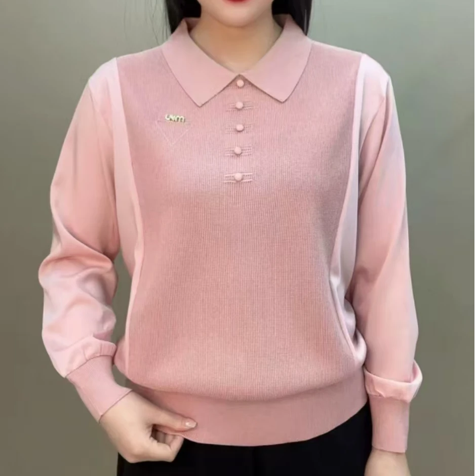 春季新款洋气妈妈高档百搭针织衫时尚女士宽松休闲高贵针织打底衫